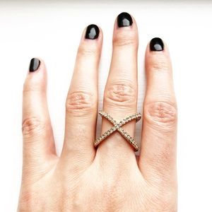 Glam gold & rhinestone crisscross ring